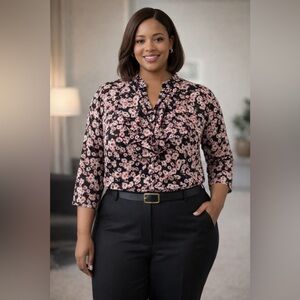 KARL LAGERFELD PARIS Nativa Ruffle Detail Blouse Plus 1X